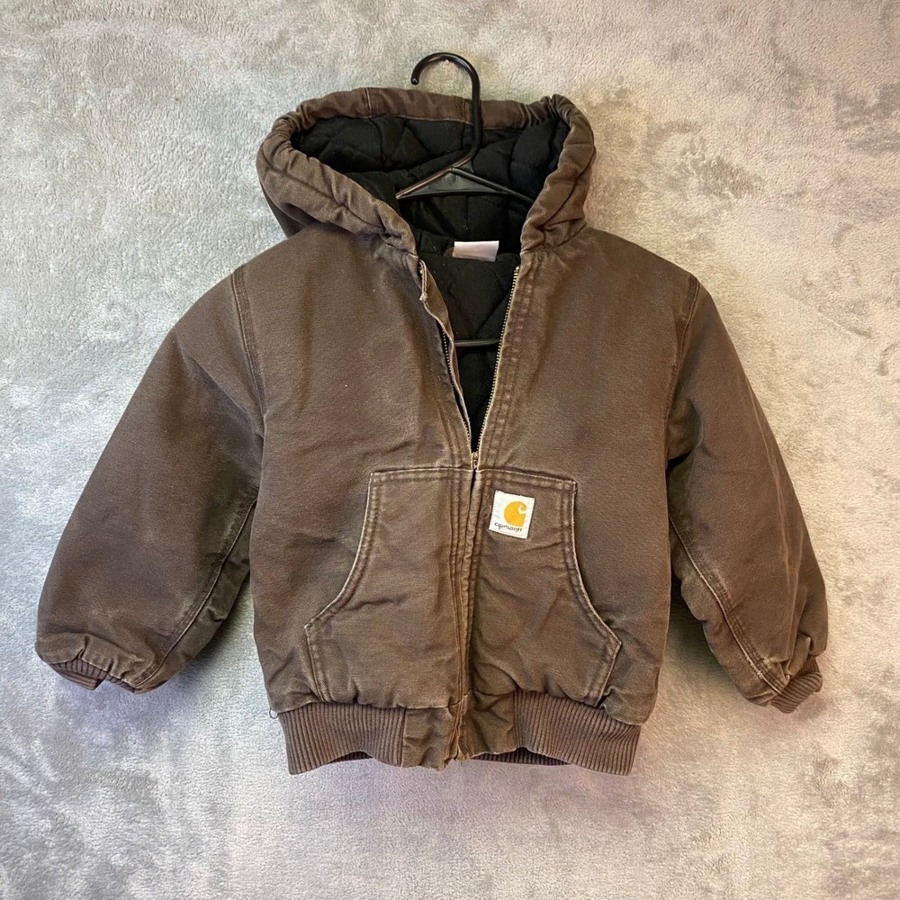 Carhartt Kids XXS 4-5 Brown Duck Canvas Insulated Hooded Active Jacket Coat